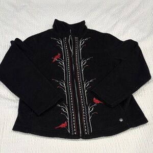 Northern Traditions women’s Black Fleece  Jacket with Red Cardinal Embroidery